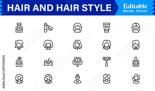 Hair Styling, Salon, and Grooming – Modern Minimal Line Icon Collection for Beauty and Barber Shop Essentials