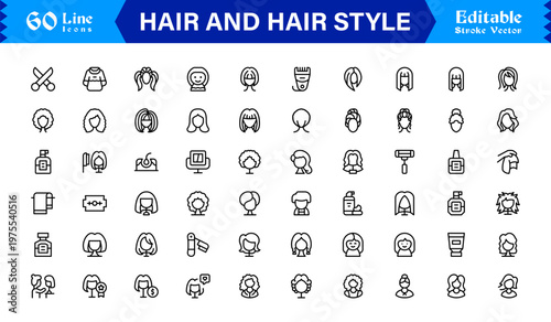 Hair Styling, Salon, and Grooming – Modern Minimal Line Icon Collection for Beauty and Barber Shop Essentials