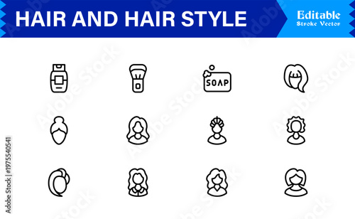 Hair Styling, Salon, and Grooming – Modern Minimal Line Icon Collection for Beauty and Barber Shop Essentials