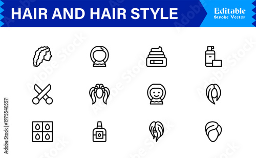 Hair Styling, Salon, and Grooming – Modern Minimal Line Icon Collection for Beauty and Barber Shop Essentials