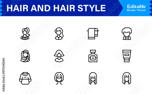 Hair Styling, Salon, and Grooming – Modern Minimal Line Icon Collection for Beauty and Barber Shop Essentials
