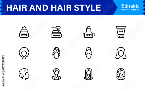 Hair Styling, Salon, and Grooming – Modern Minimal Line Icon Collection for Beauty and Barber Shop Essentials