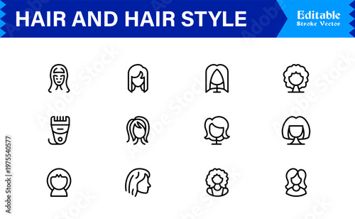 Hair Styling, Salon, and Grooming – Modern Minimal Line Icon Collection for Beauty and Barber Shop Essentials