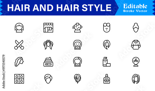Hair Styling, Salon, and Grooming – Modern Minimal Line Icon Collection for Beauty and Barber Shop Essentials