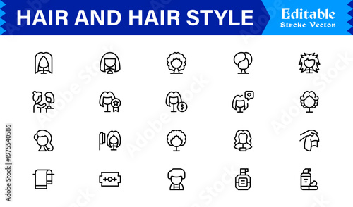 Hair Styling, Salon, and Grooming – Modern Minimal Line Icon Collection for Beauty and Barber Shop Essentials