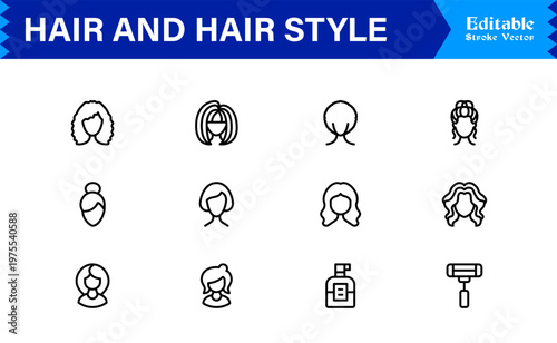 Hair Styling, Salon, and Grooming – Modern Minimal Line Icon Collection for Beauty and Barber Shop Essentials