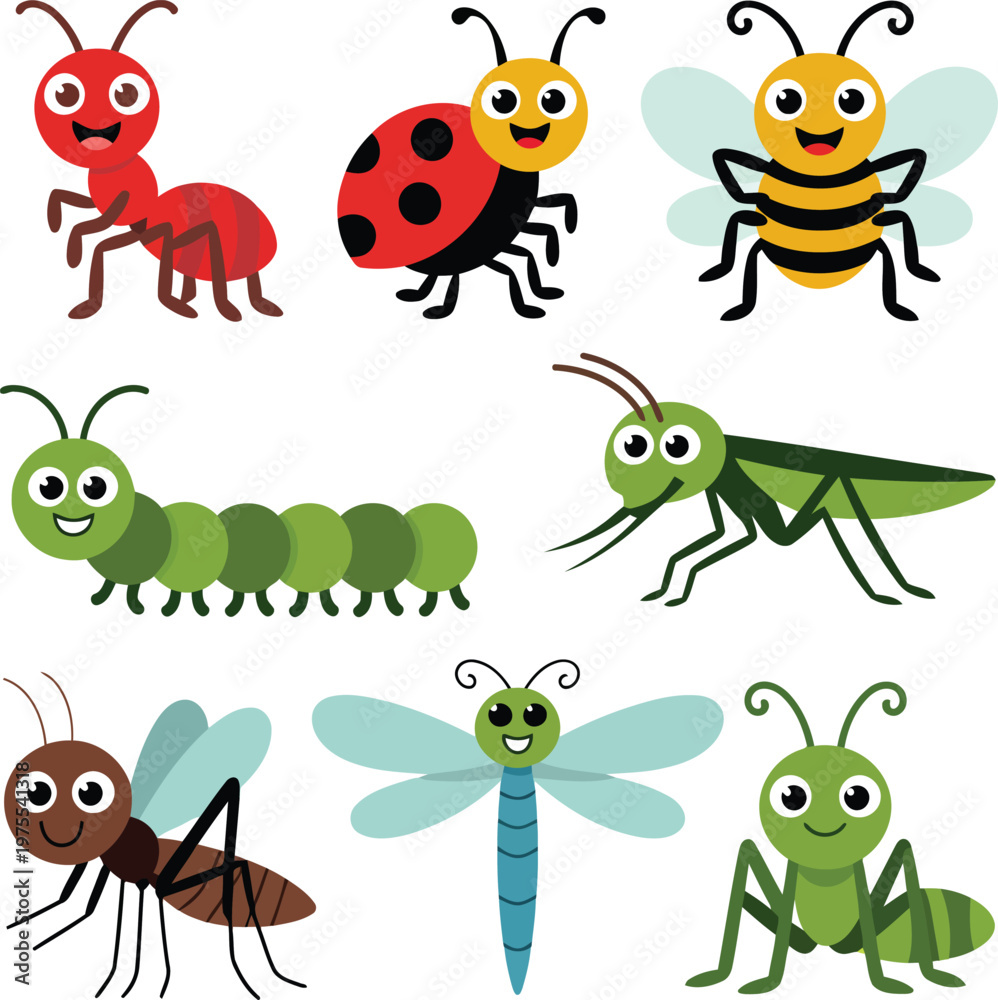Fototapeta premium Colorful illustration of various insects vector.