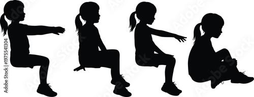 Foto Four black silhouettes of a young girl sitting in different poses