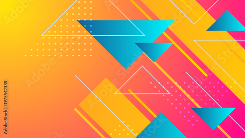 Orange cyan triangle abstract geometry with warm sunburst gradient