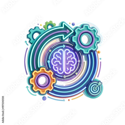 Innovative Brain Technology with Gears and Arrows Illustration.