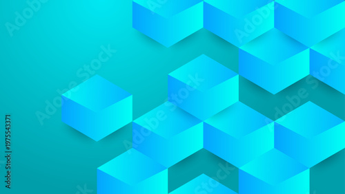 Minimalist composition of floating cyan blue isometric cubes with soft shadows on a gradient background