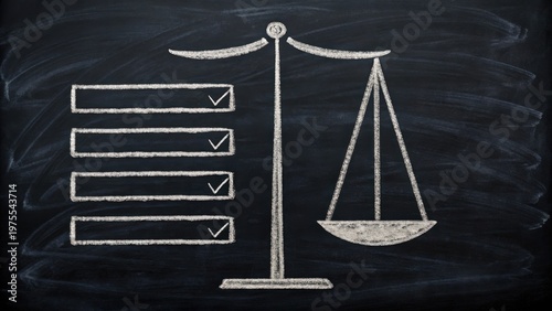 Chalk drawing of a scale and checklist on a blackboard background