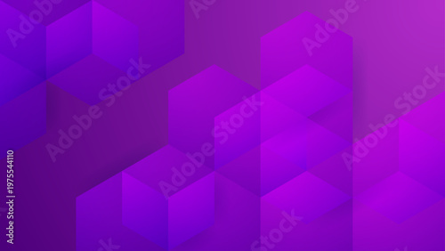 Abstract purple background with translucent hexagon shapes and minimal geometric cube overlay pattern