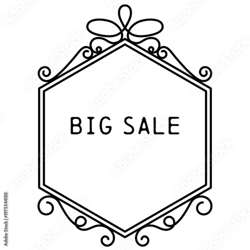 おしゃれなヴィンテージフレーム　ベクターイラスト　黒　白バック　コピースペース　アンティーク、クラシック