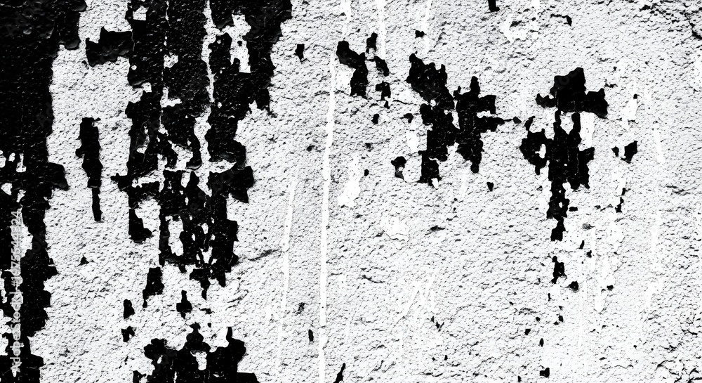 Fototapeta premium Black and white abstract wall texture with peeling paint pattern.