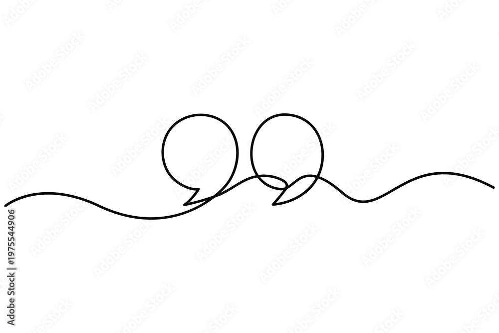Obraz premium Quote mark continuous one line drawing minimalist outline on white background modern abstract speech symbol vector illustration.