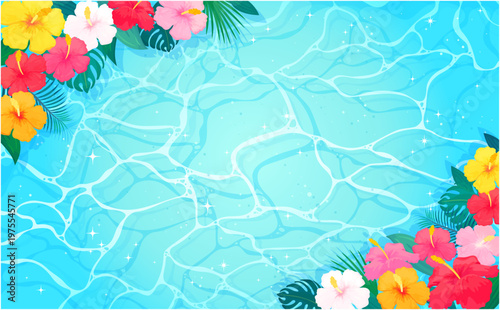 海とハイビスカスのフレーム1_横