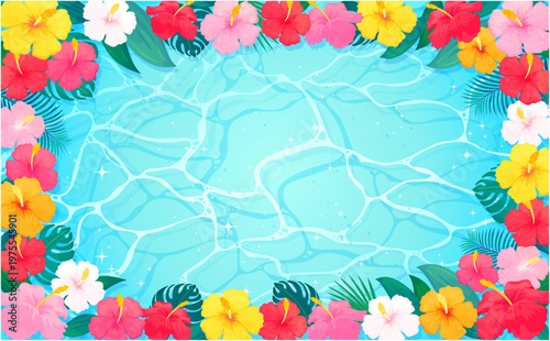 海とハイビスカスのフレーム2_横