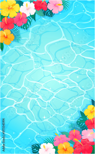 海とハイビスカスのフレーム1_縦