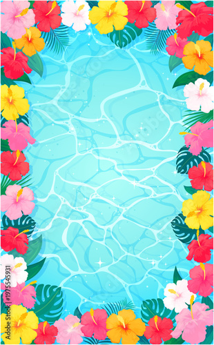 海とハイビスカスのフレーム2_縦