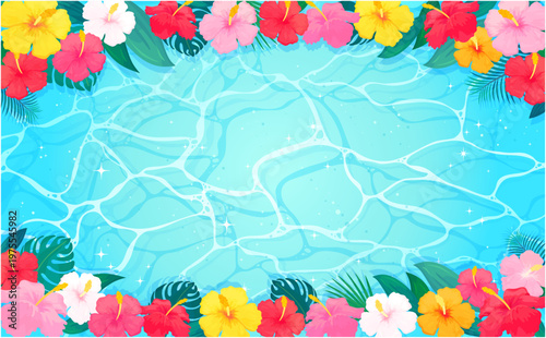 海とハイビスカスのフレーム3_横