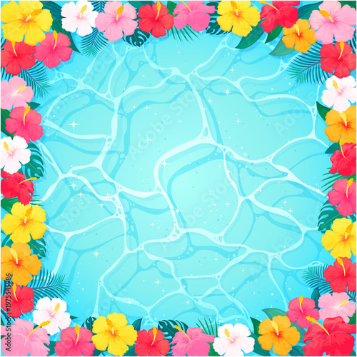 海とハイビスカスのフレーム2_正方形