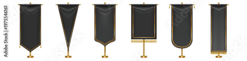 Black long pennant flags with golden tassel fringe