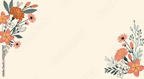 A delicate floral arrangement in a corner creates a soft and inviting aesthetic. Ideal for backgrounds, branding, and adding a touch of nature to desi