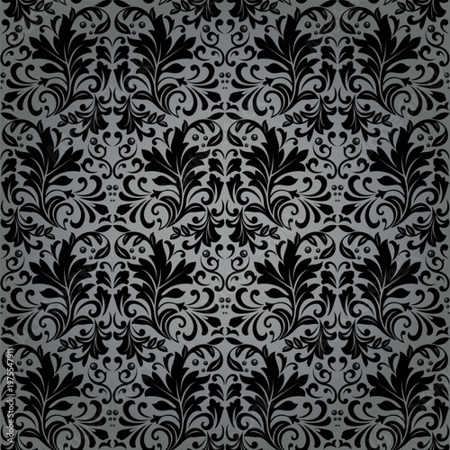 Floral pattern. Seamless vector background. Vintage wallpaper in the Baroque style. Gray and black ornament for fabric, wallpaper, packaging. Ornate Damask flower illustration