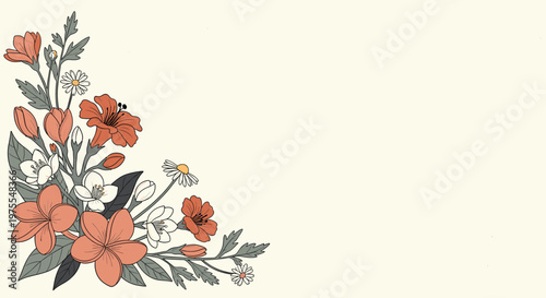 A delicate illustration of flowers and leaves, perfect for adding a touch of botanical beauty to designs. Its warm color palette evokes a sense of cal