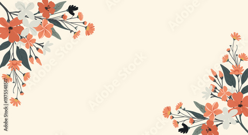 A calming and simple illustration of orange flowers, perfect for backgrounds, website design, or springtime marketing materials. The neutral palette e