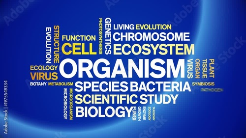Organism animated word cloud-text design animation tag kinetic typography seamless loop.