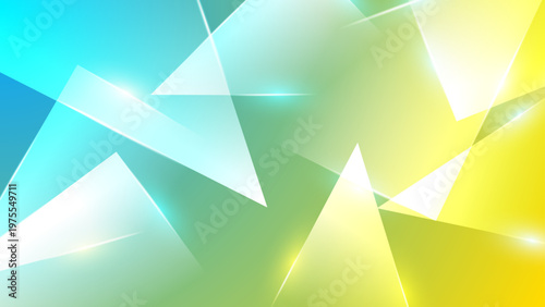 Futuristic geometric background with glowing triangles and cyan to yellow color transitions for modern design
