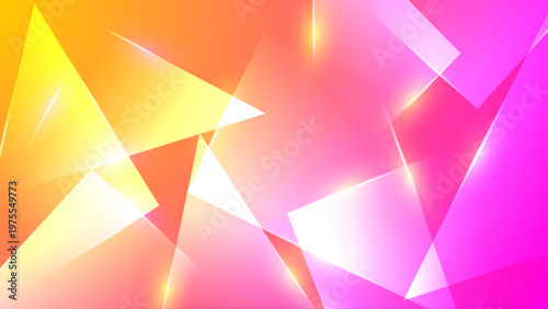 Vibrant abstract backdrop featuring overlapping triangles with pink orange and yellow neon light effects