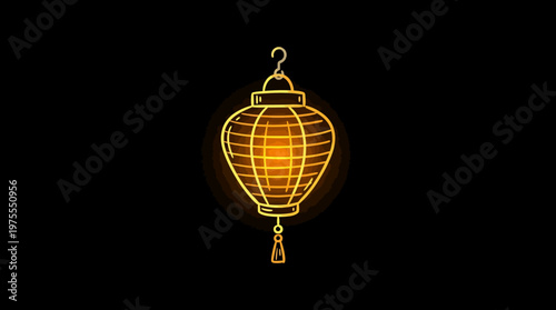 Glowing Chinese Lantern on Black Background