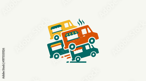 Colorful Food Trucks Logo Design on White Background