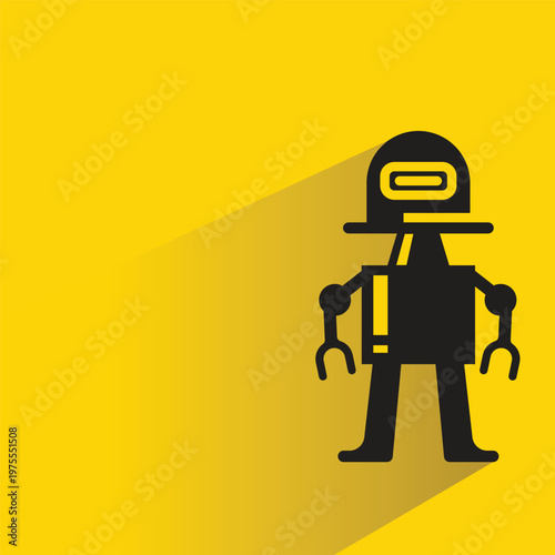 cartoon robot icon with shadow on yellow background