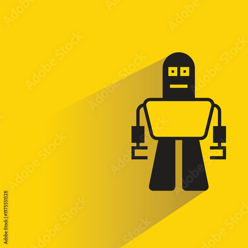 cartoon robot icon with shadow on yellow background