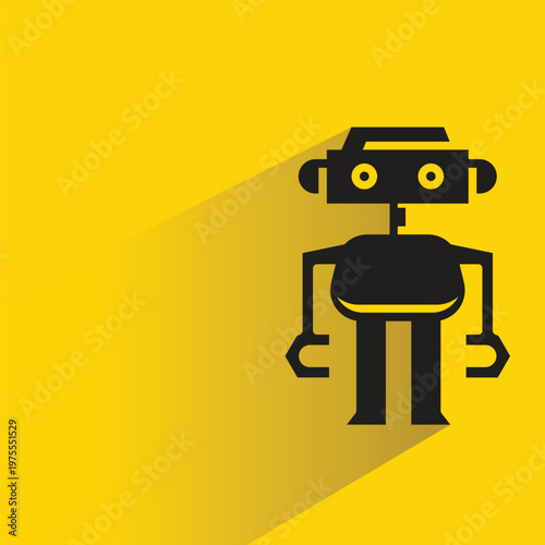 cartoon robot icon with shadow on yellow background