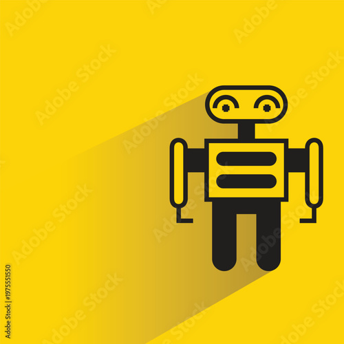 cartoon robot icon with shadow on yellow background