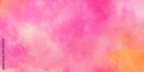 Vibrant pink and orange watercolor background with soft blended colors and texture for design and artistic use