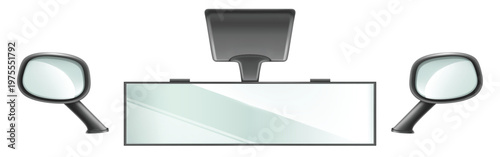 Vector center and side rear view car mirrors
