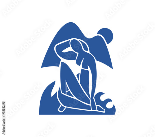 Silhouette of a woman with a mountain and sea setting, art vector design