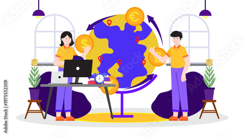 Flat design international currency exchange and global finance concept