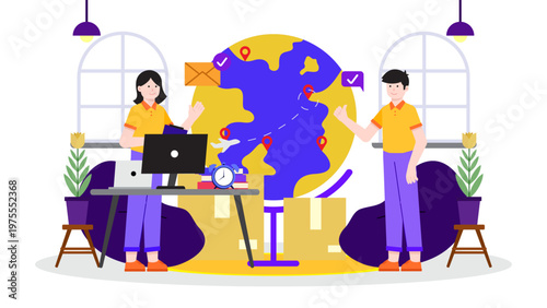 Flat design air cargo and business logistics global distribution