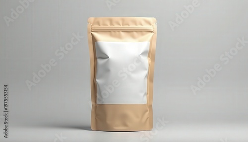 Minimalist Product Packaging Design Kraft Paper Stand Up Pouch With White Label Space For Branding and Text Studio Shot