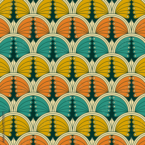 Seamless Art Deco Scallop Pattern with Petals