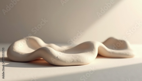 Abstract Textured Sculpture with Soft Natural Light Casting Shadows on a Neutral Background