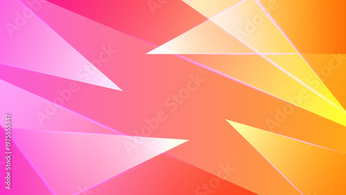 Vibrant orange and pink gradient background with sharp geometric triangles and light effects