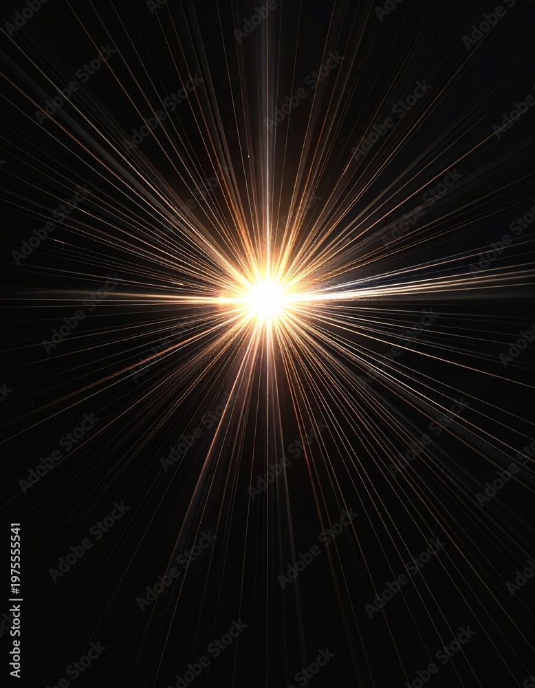 Obraz premium Bright Golden Starburst Illuminating Dark Space Filled With Dotted Light Trails